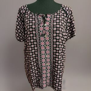 J Jill Blouse Womens Large Top Geometric Floral Casual Cottage Core Gypsy